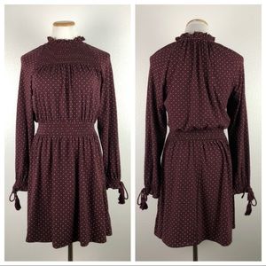 TOPSHOP Maroon Polka Dot Sleeve Tassel Dress